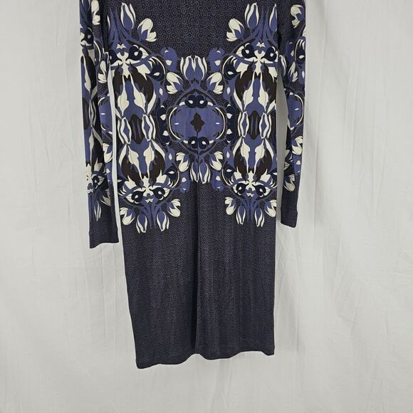 Tory Burch Flavia Blue Multicolored Long Sleeve Silk Dress Size Small - Picture 7 of 13